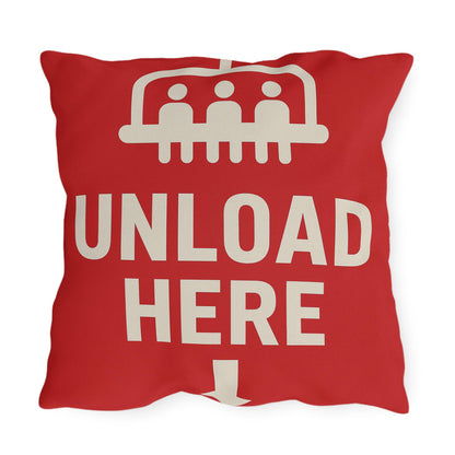Outdoor Pillows, Skiing Decor, Quirky Ski Pillow, Funny Pillow Saying, Unloading Here, House Decor Accent