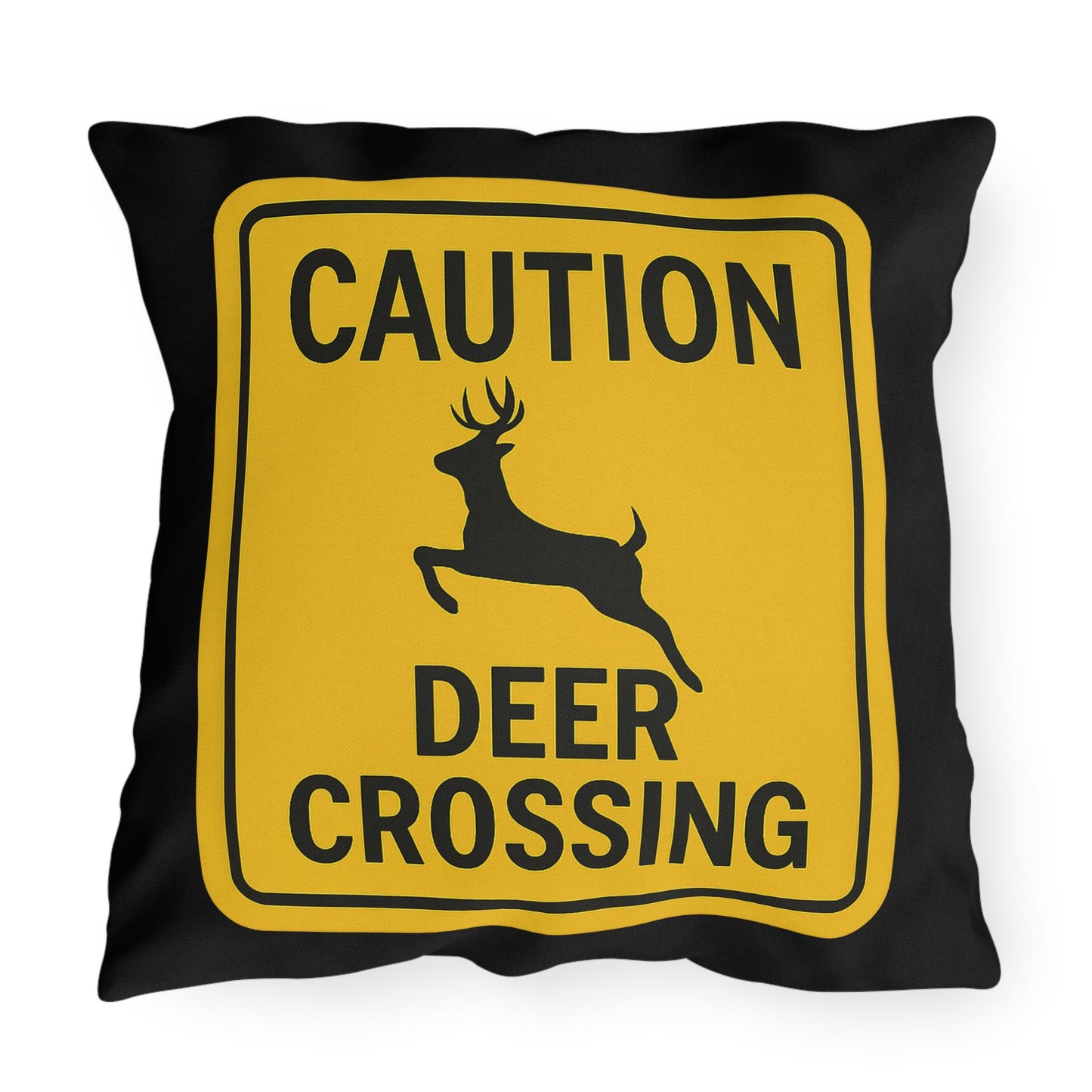 Outdoor Pillows - Deer Crossing Sign Throw Pillow for Hunting Lodge or Cabin, Wildlife Decor, Rustic Home Accent, Forest Theme Cushion,