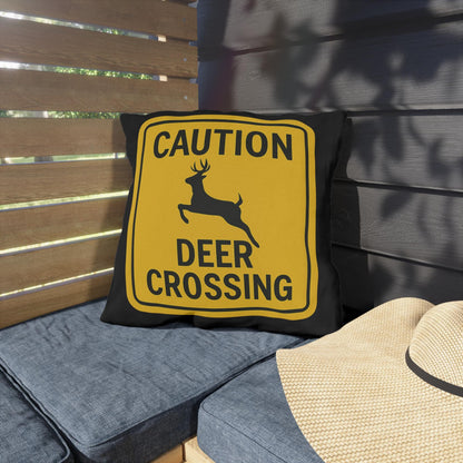 Outdoor Pillows - Deer Crossing Sign Throw Pillow for Hunting Lodge or Cabin, Wildlife Decor, Rustic Home Accent, Forest Theme Cushion,