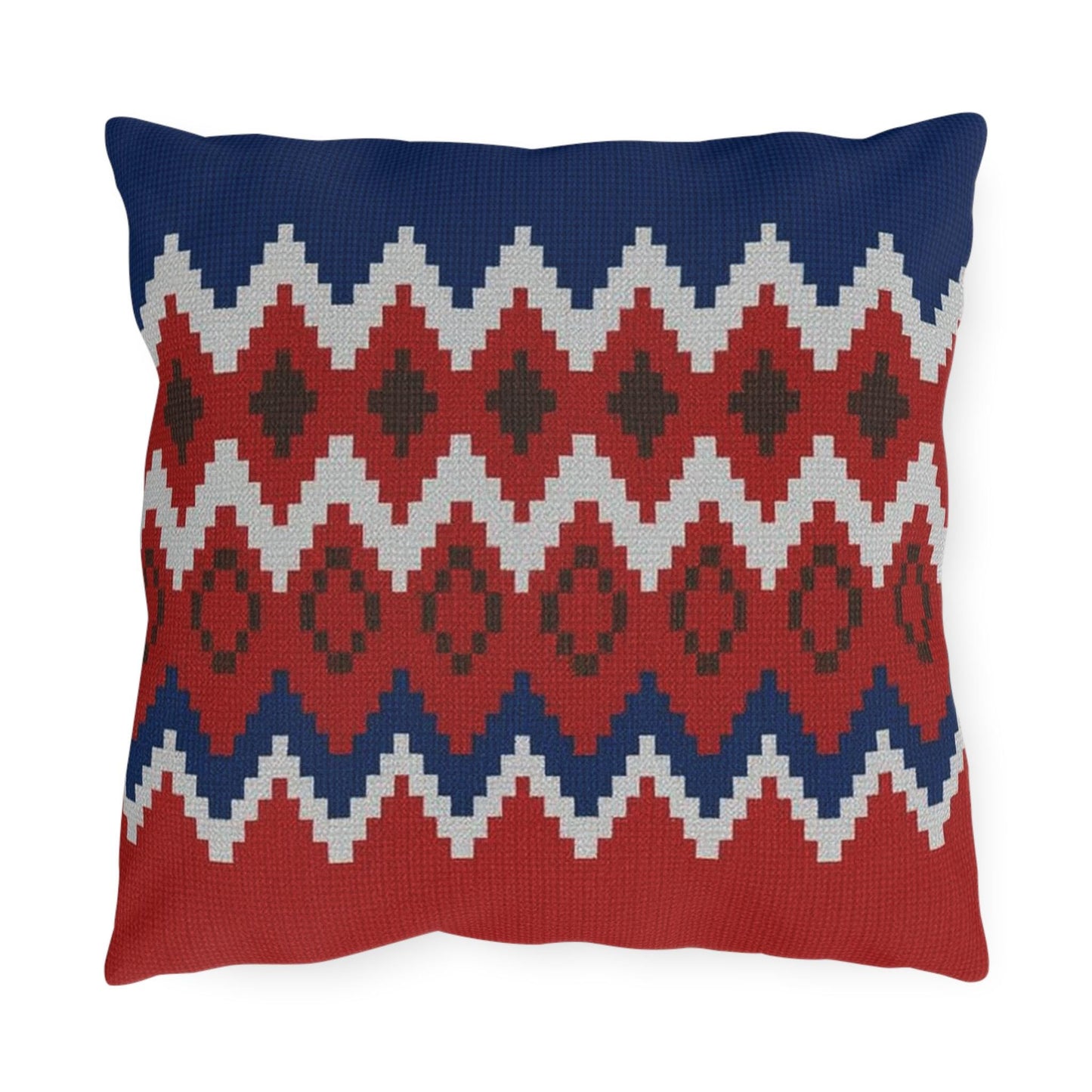 Ski Pattern Sweater Outdoor Pillow - Cabin Decor, Winter Home Accent, Lodge Cushion, Snow Lodge Throw Pillow, Mountain Theme Pillow Cover