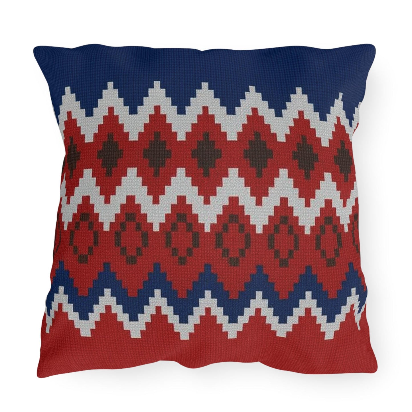 Ski Pattern Sweater Outdoor Pillow - Cabin Decor, Winter Home Accent, Lodge Cushion, Snow Lodge Throw Pillow, Mountain Theme Pillow Cover
