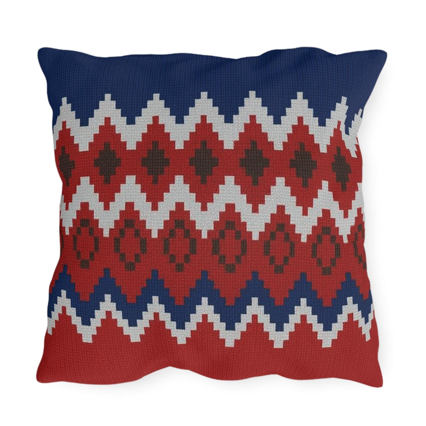 Ski Pattern Sweater Outdoor Pillow - Cabin Decor, Winter Home Accent, Lodge Cushion, Snow Lodge Throw Pillow, Mountain Theme Pillow Cover