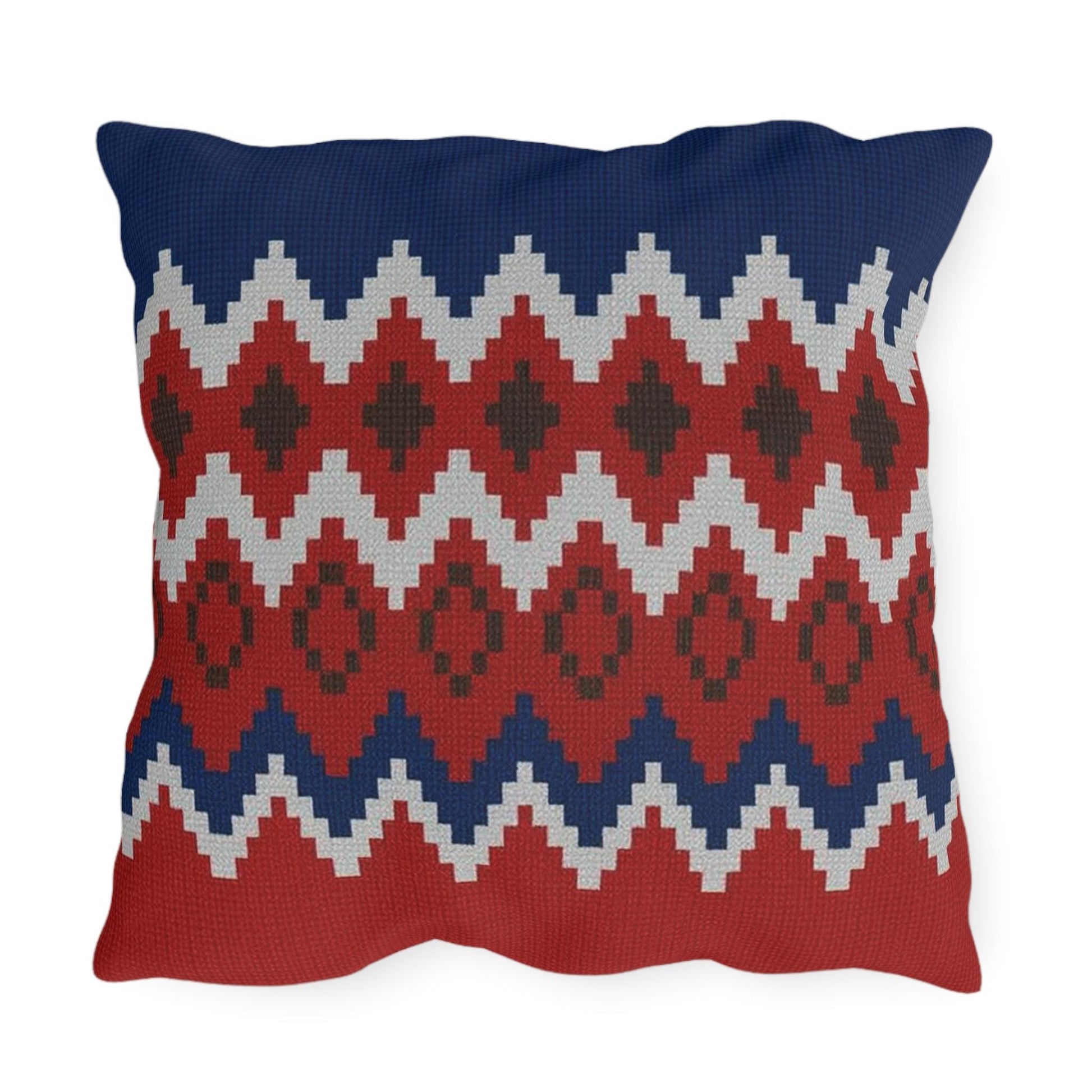 Ski Pattern Sweater Outdoor Pillow - Cabin Decor, Winter Home Accent, Lodge Cushion, Snow Lodge Throw Pillow, Mountain Theme Pillow Cover