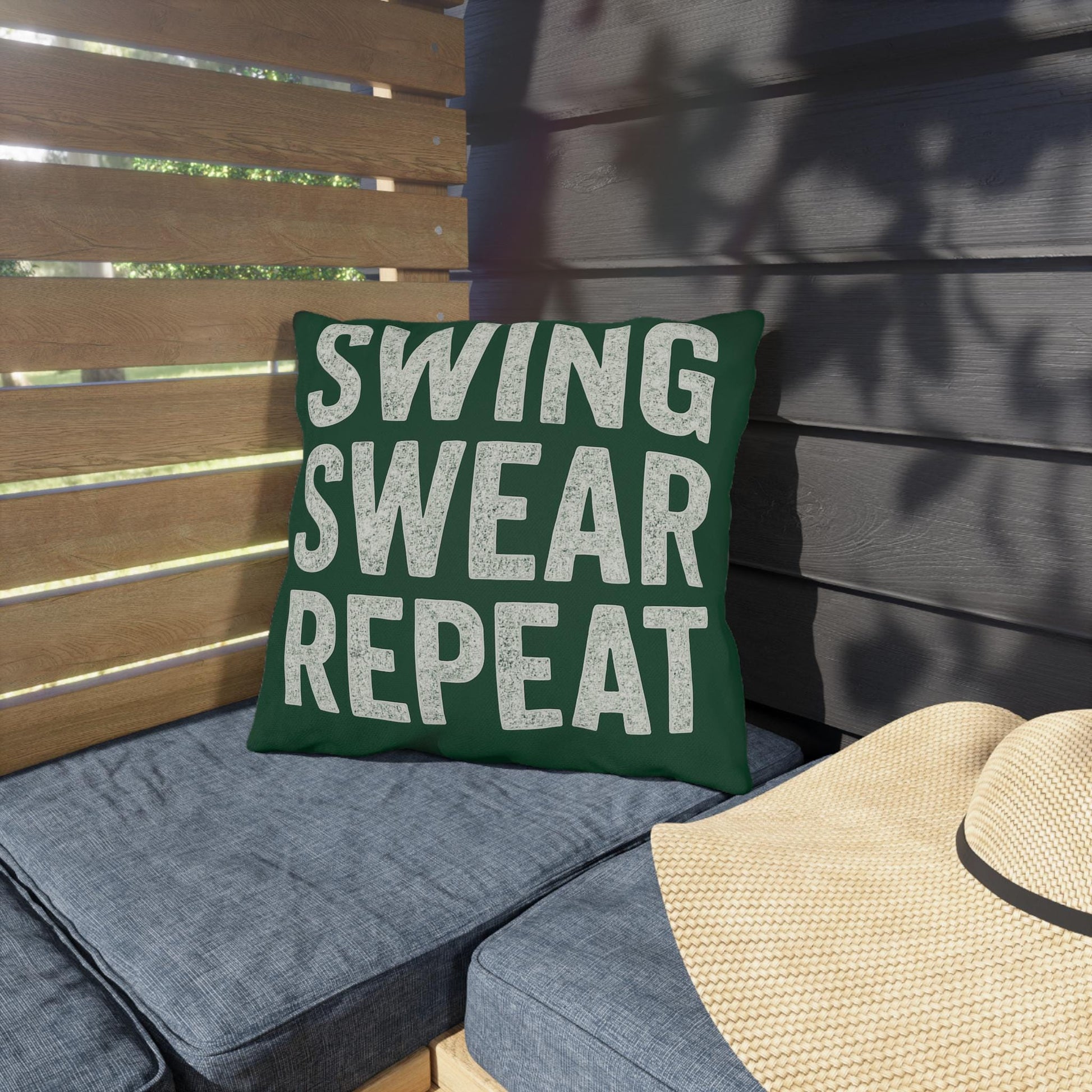 Funny Golf Lovers Outdoor Pillows - Swing Swear Repeat, Patio Decor, Garden Cushions, Golf Gifts, Relaxation Accessories