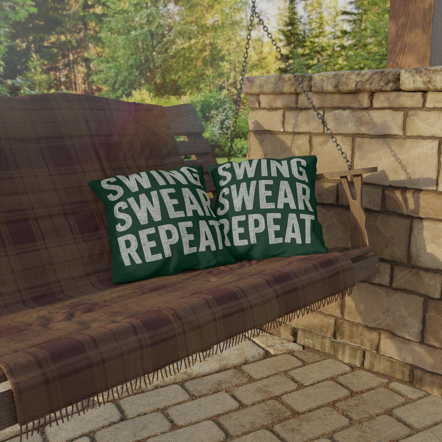 Funny Golf Lovers Outdoor Pillows - Swing Swear Repeat, Patio Decor, Garden Cushions, Golf Gifts, Relaxation Accessories
