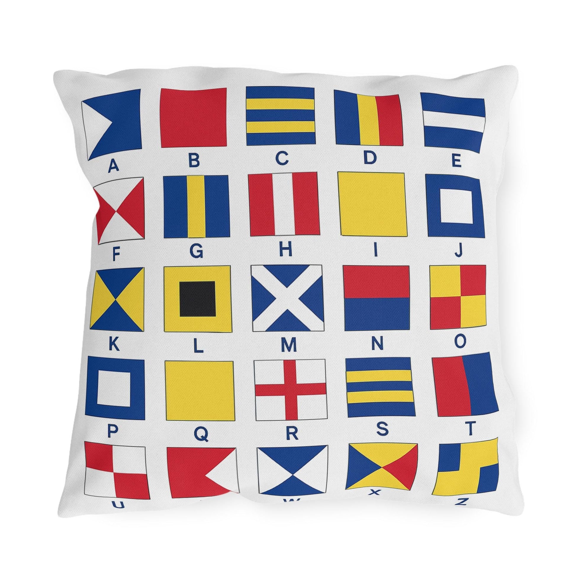 Nautical Flags Outdoor Pillow - Coastal Decor for Boat, Yacht - Beach House Patio Cushion, Ocean Theme Throw Pillow, Nautical Decorative