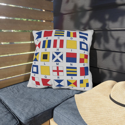 Nautical Flags Outdoor Pillow - Coastal Decor for Boat, Yacht - Beach House Patio Cushion, Ocean Theme Throw Pillow, Nautical Decorative