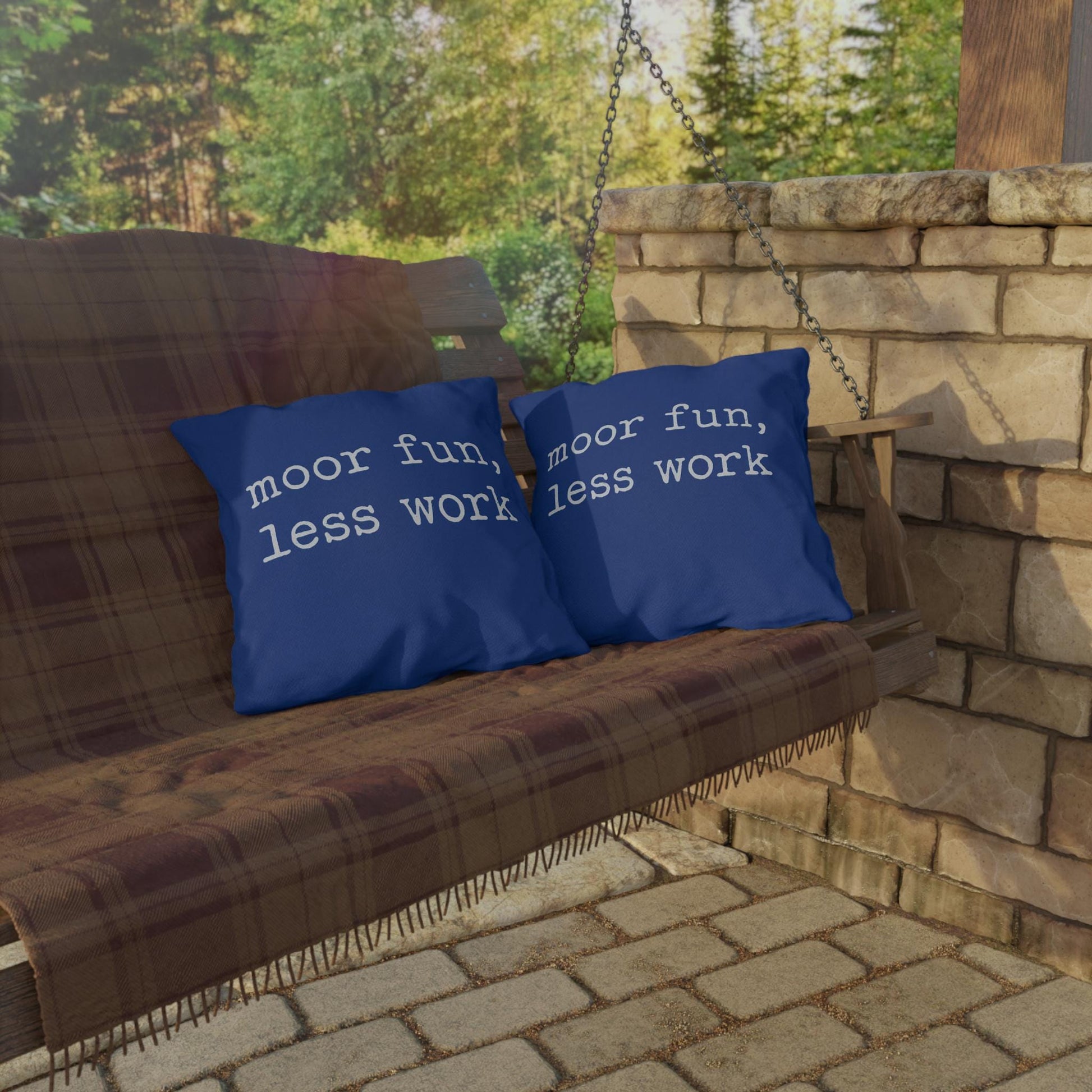 Nautical Outdoor Pillows, Funny Saying, Boat Decor, Yacht Cushions, Moor Fun Less Work Pillow