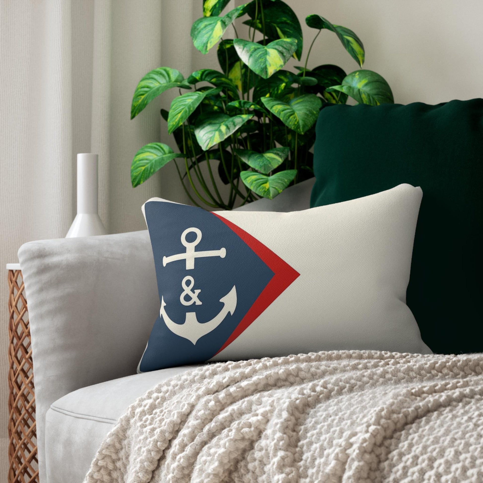 Nautical Flag Pillow, Coastal Yacht Decor Cushion, Ship Captain Lumbar Throw, Ocean Beach Theme, Sailor Seaside Home Accent