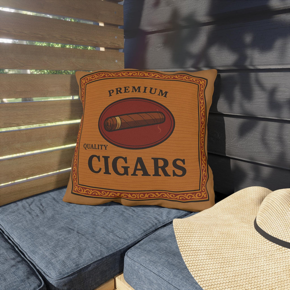 Cigar Box Outdoor Pillow, Personalized Name Cushion, Man Cave Decor, Cigar Enthusiast Gift, Patio Furniture Accessories