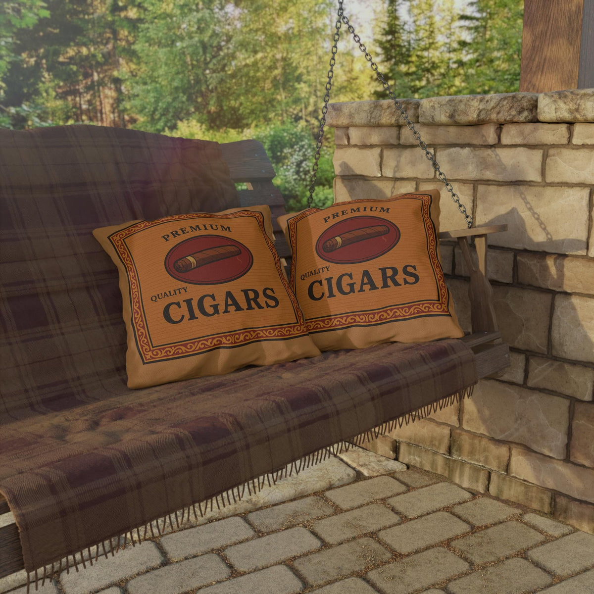 Cigar Box Outdoor Pillow, Personalized Name Cushion, Man Cave Decor, Cigar Enthusiast Gift, Patio Furniture Accessories