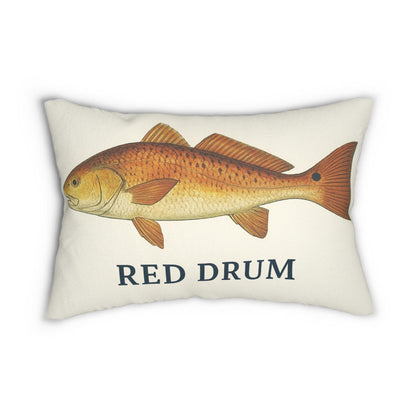 Red Drum Fish Lumbar Pillow - Coastal Nautical Theme Decor, Fishing Pillow for Fisher, Reel Deal Home Accent, Spun Polyester Cushion, Ocean