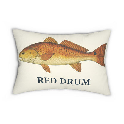 Red Drum Fish Lumbar Pillow - Coastal Nautical Theme Decor, Fishing Pillow for Fisher, Reel Deal Home Accent, Spun Polyester Cushion, Ocean
