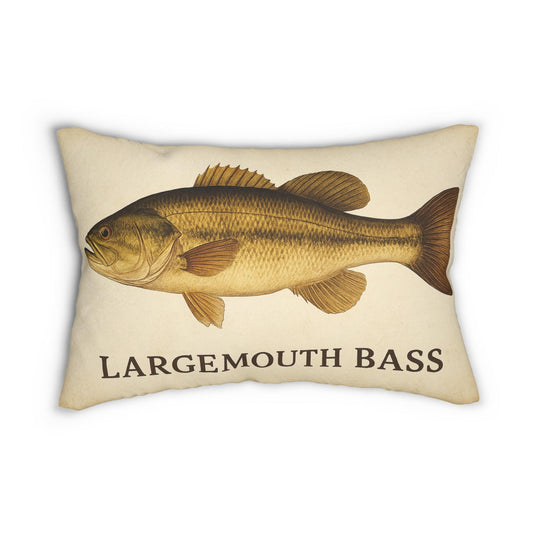 Lumbar Pillow, Freshwater Largemouth Bass Decor, Lake House Pillow, Fisherman Gift, Fishing Theme Pillow, Lake Theme Decor, Spun Polyester