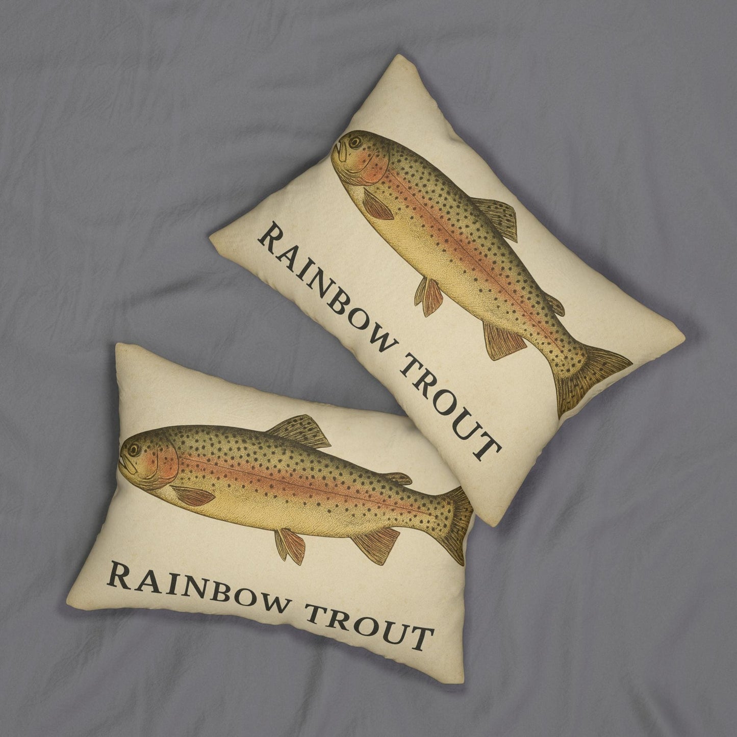 Fish Pillow, Rainbow Trout Cabin Decor Cushion, Outdoor Lifestyle Lumbar Cushion, Fishing Gift Home Accent, Catch of the Day Throw Pillow,