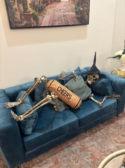 Cork shape wine cork pillow embroidered CHEERS . Also, has a zipper to easy clean and Perfect winelover gift and great decor for any room