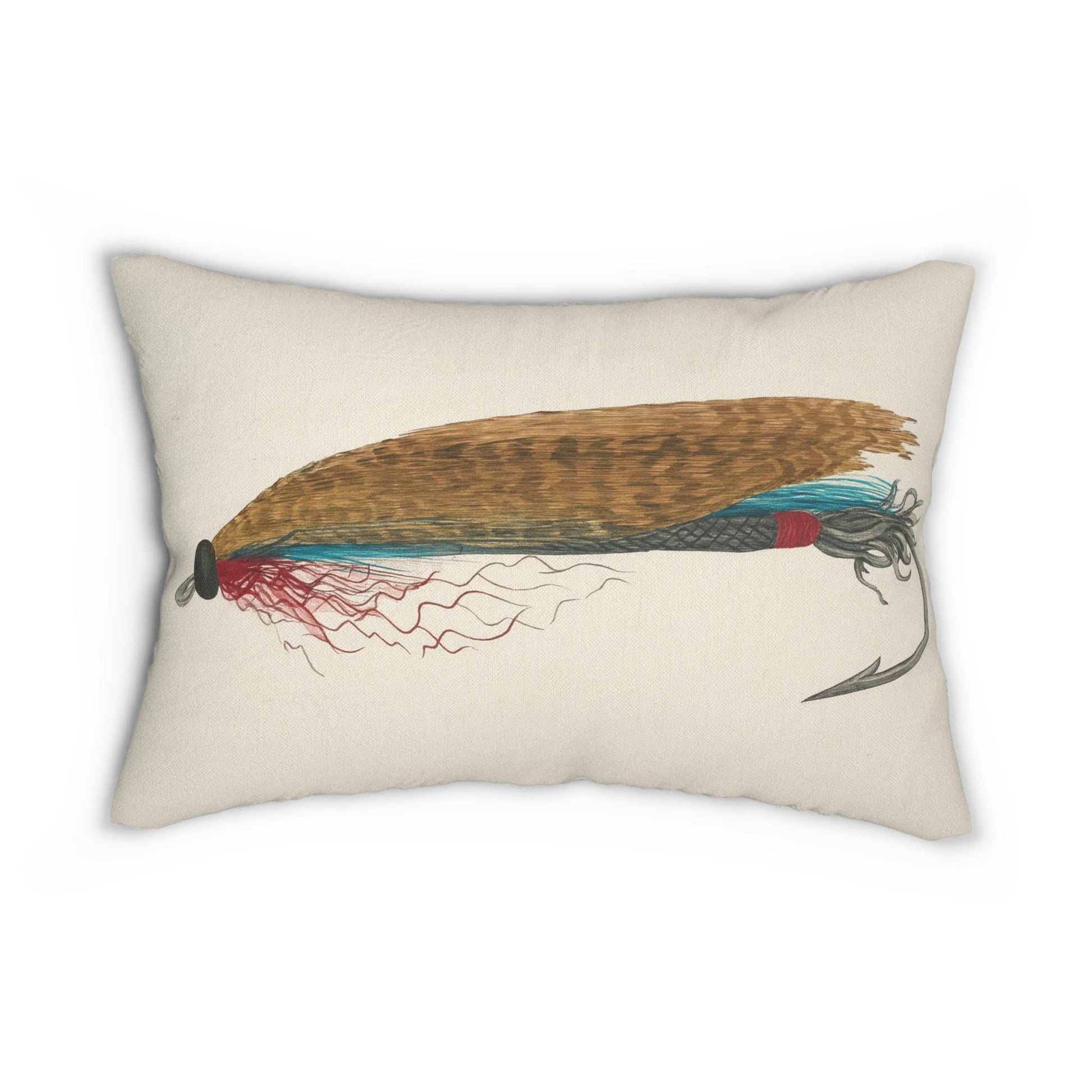 Fly Fishing Lure Lumbar Pillow, Cabin Decor, Trout Fisherman Gift, Creek Theme Cushion, Fishing Lover Present