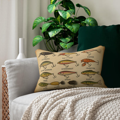 Fishing Lures Lumbar Pillow, Bass Lovers Home Decor, Spun Polyester Cushion, Outdoor Fishing Gift, Man Cave Pillow