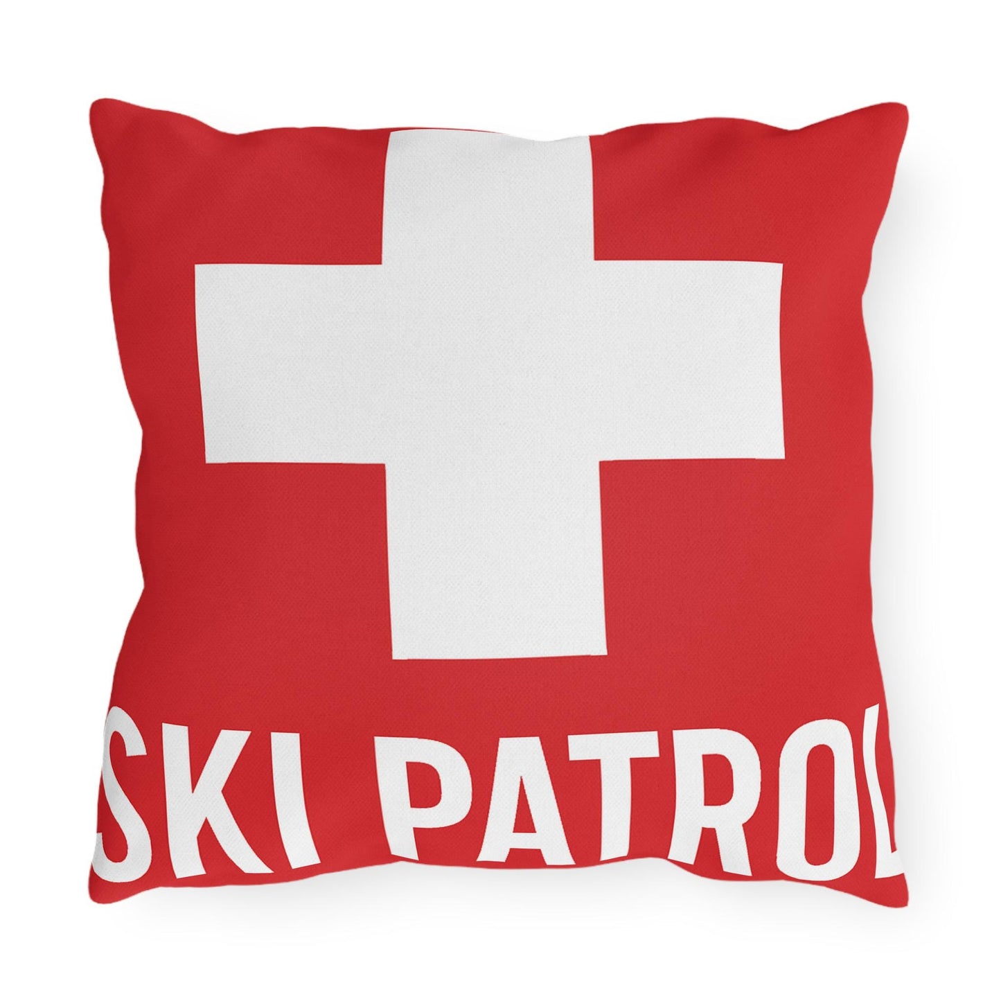 Outdoor Pillows, Ski Patrol Flag Decorative Pillow, Ski Lovers Home Accent, Mountain Cabin Pillow, Snow Sports Gift, Lodge Decor Cushion