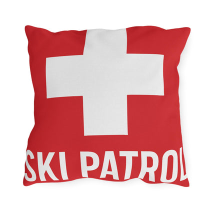 Outdoor Pillows, Ski Patrol Flag Decorative Pillow, Ski Lovers Home Accent, Mountain Cabin Pillow, Snow Sports Gift, Lodge Decor Cushion