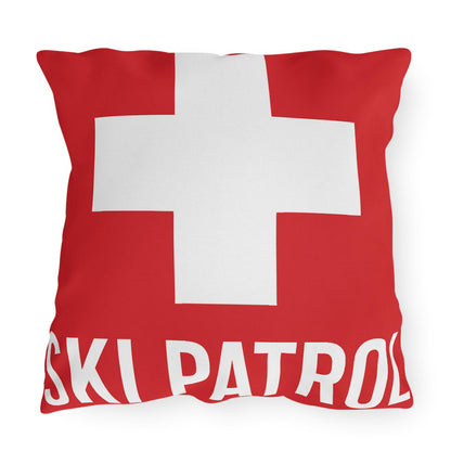 Outdoor Pillows, Ski Patrol Flag Decorative Pillow, Ski Lovers Home Accent, Mountain Cabin Pillow, Snow Sports Gift, Lodge Decor Cushion