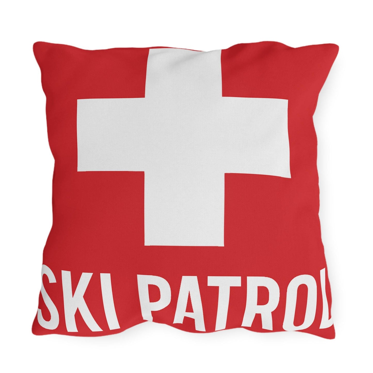 Outdoor Pillows, Ski Patrol Flag Decorative Pillow, Ski Lovers Home Accent, Mountain Cabin Pillow, Snow Sports Gift, Lodge Decor Cushion