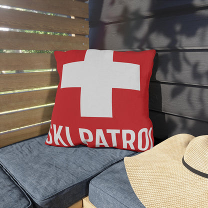 Outdoor Pillows, Ski Patrol Flag Decorative Pillow, Ski Lovers Home Accent, Mountain Cabin Pillow, Snow Sports Gift, Lodge Decor Cushion