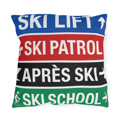 Ski Sign Directory Outdoor Pillow - Perfect Decor for Ski Lovers, Cabin Pillows, Ski Haus Decor, Rustic Lodge Accessories, Mountain Home