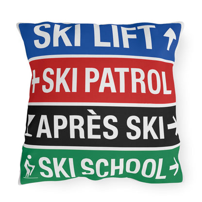 Ski Sign Directory Outdoor Pillow - Perfect Decor for Ski Lovers, Cabin Pillows, Ski Haus Decor, Rustic Lodge Accessories, Mountain Home