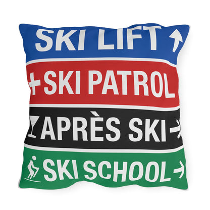 Ski Sign Directory Outdoor Pillow - Perfect Decor for Ski Lovers, Cabin Pillows, Ski Haus Decor, Rustic Lodge Accessories, Mountain Home