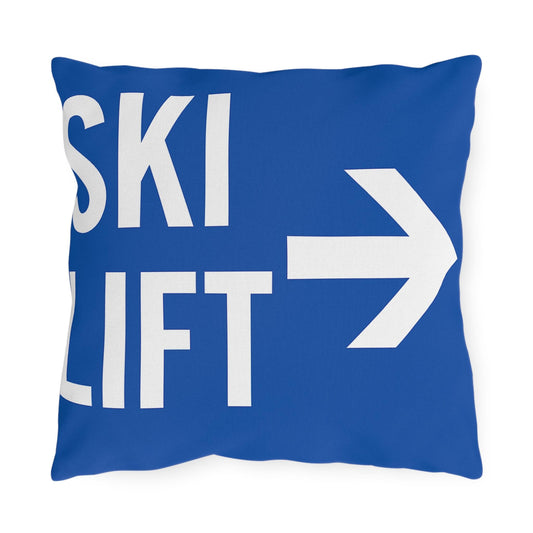 Fun Ski Lift sign Decorative Pillow, Ski Lovers Home Accent, Mountain Cabin Pillow, Snow Sports Gift, Lodge Decor Cushion