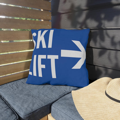 Fun Ski Lift sign Decorative Pillow, Ski Lovers Home Accent, Mountain Cabin Pillow, Snow Sports Gift, Lodge Decor Cushion