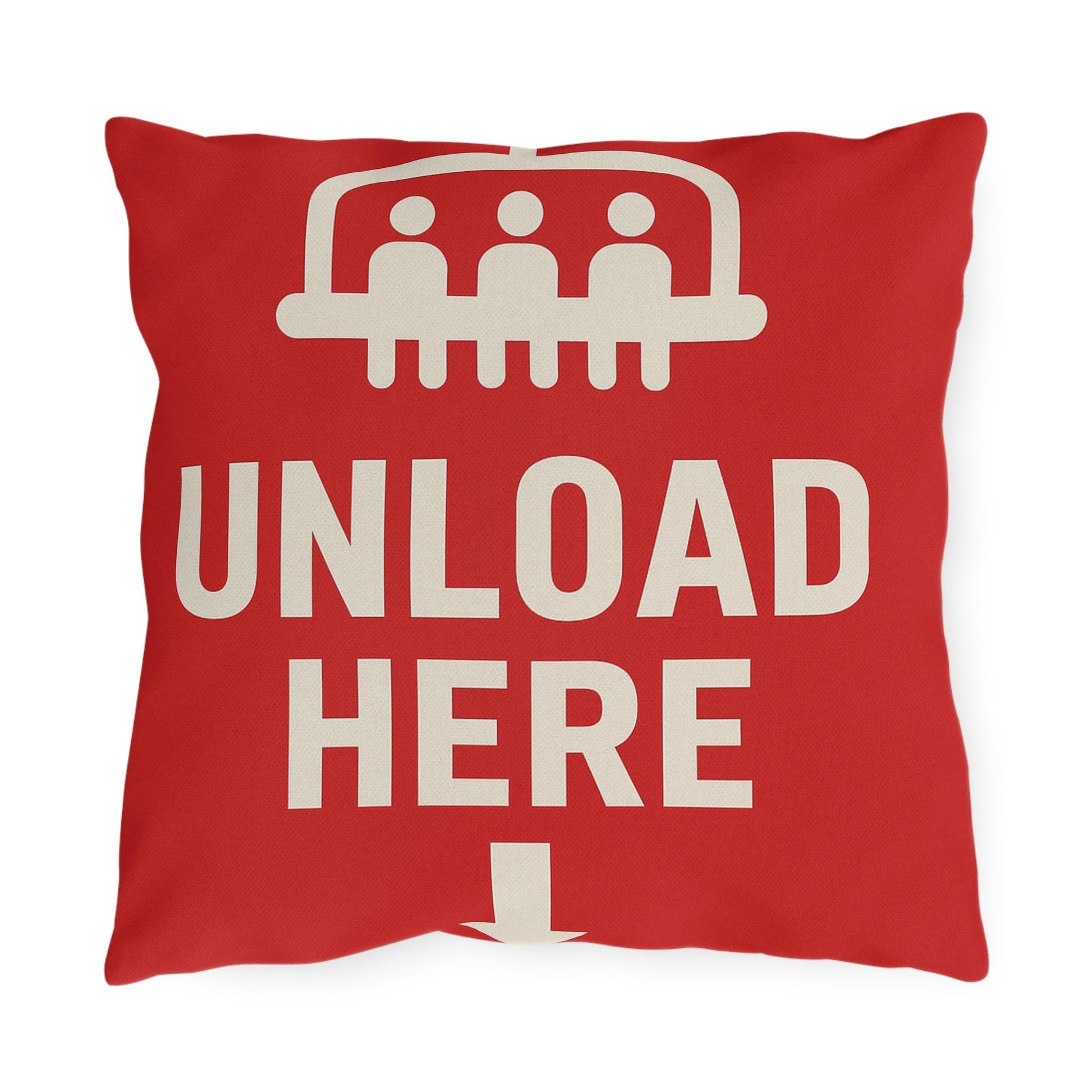 Outdoor Pillows, Skiing Decor, Quirky Ski Pillow, Funny Pillow Saying, Unloading Here, House Decor Accent