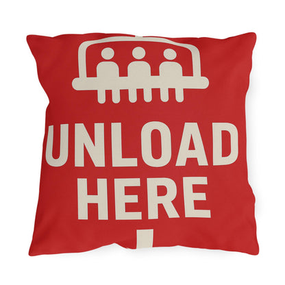 Outdoor Pillows, Skiing Decor, Quirky Ski Pillow, Funny Pillow Saying, Unloading Here, House Decor Accent