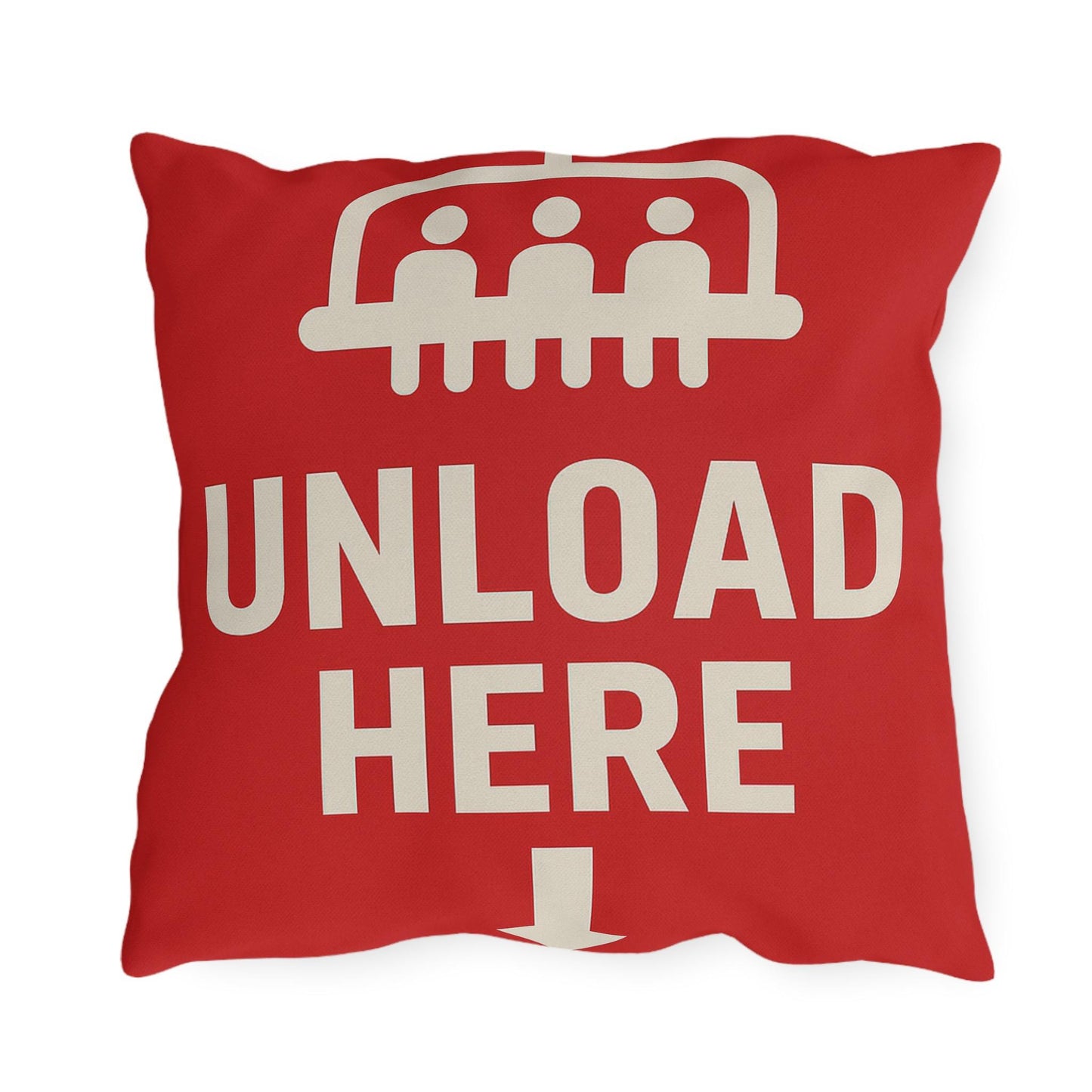 Outdoor Pillows, Skiing Decor, Quirky Ski Pillow, Funny Pillow Saying, Unloading Here, House Decor Accent