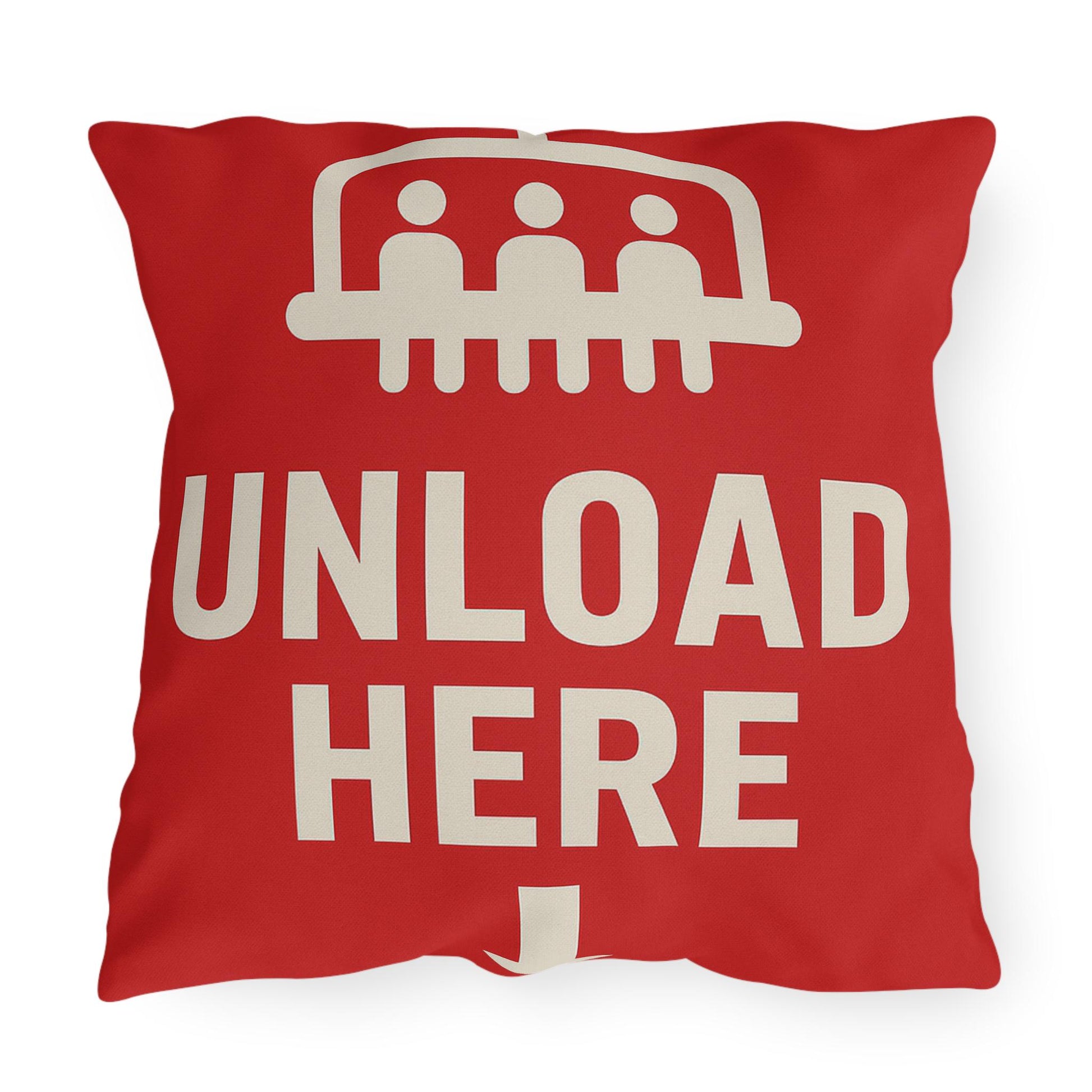 Outdoor Pillows, Skiing Decor, Quirky Ski Pillow, Funny Pillow Saying, Unloading Here, House Decor Accent