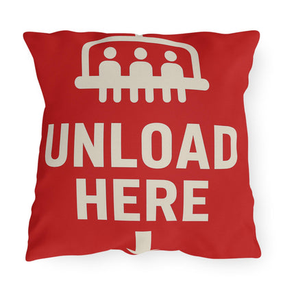 Outdoor Pillows, Skiing Decor, Quirky Ski Pillow, Funny Pillow Saying, Unloading Here, House Decor Accent