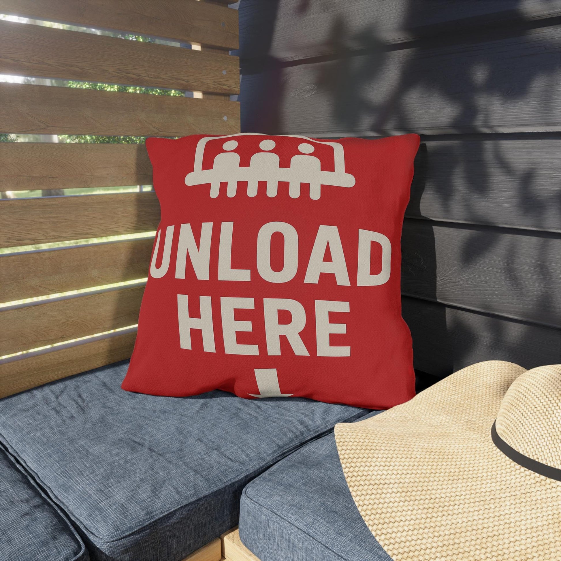 Outdoor Pillows, Skiing Decor, Quirky Ski Pillow, Funny Pillow Saying, Unloading Here, House Decor Accent