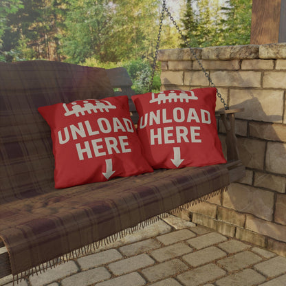 Outdoor Pillows, Skiing Decor, Quirky Ski Pillow, Funny Pillow Saying, Unloading Here, House Decor Accent