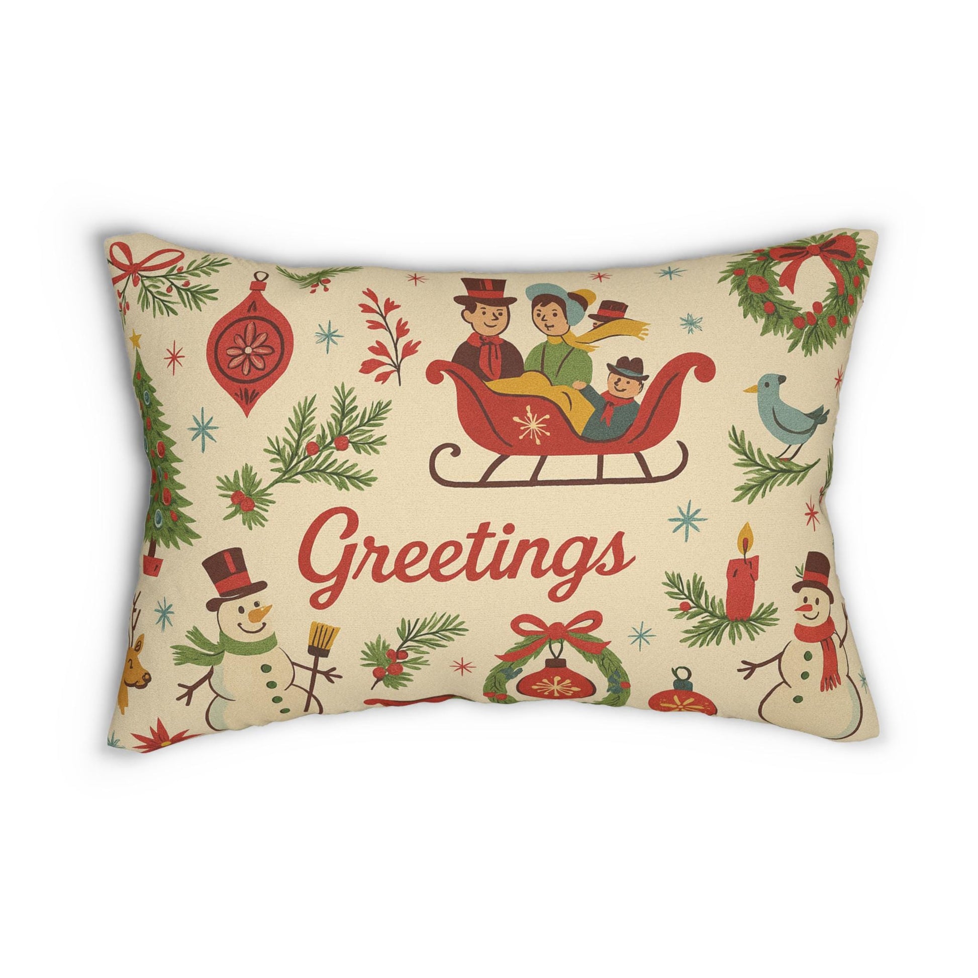 Vintage Greetings Merry Christmas Lumbar Pillow, Holiday Decor, Festive Throw Pillow, Seasonal Home Accent, Christmas Gift Idea