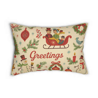 Vintage Greetings Merry Christmas Lumbar Pillow, Holiday Decor, Festive Throw Pillow, Seasonal Home Accent, Christmas Gift Idea