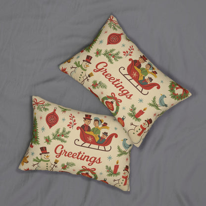 Vintage Greetings Merry Christmas Lumbar Pillow, Holiday Decor, Festive Throw Pillow, Seasonal Home Accent, Christmas Gift Idea