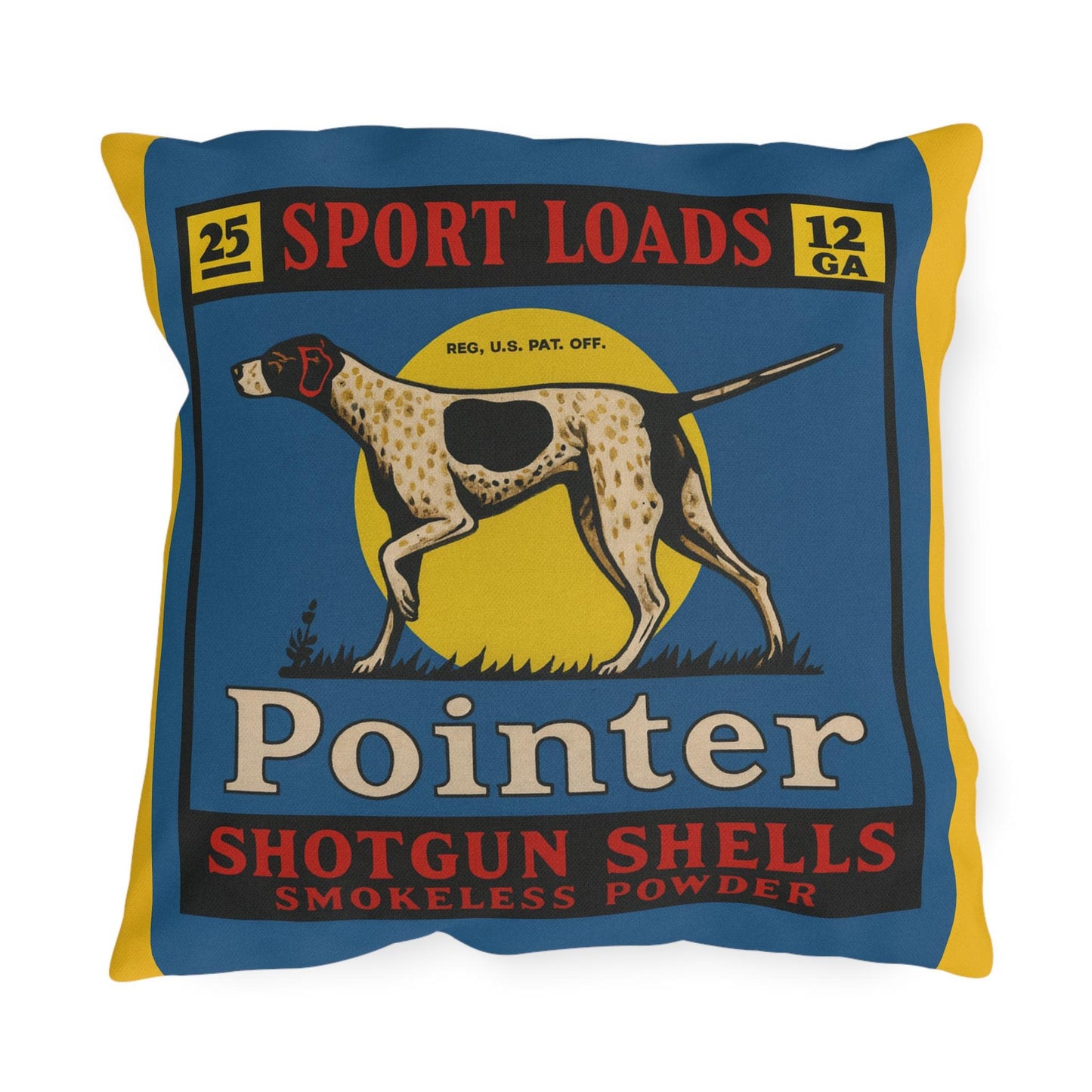 Shotgun Shell Box Outdoor Pillow, Cabin Decor, Man Cave Throw Pillow, Hunting Lodge Cushion, Rustic Home Accent
