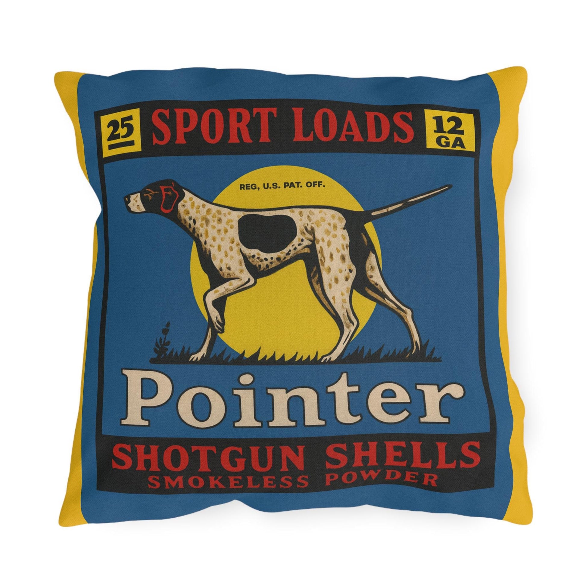 Shotgun Shell Box Outdoor Pillow, Cabin Decor, Man Cave Throw Pillow, Hunting Lodge Cushion, Rustic Home Accent