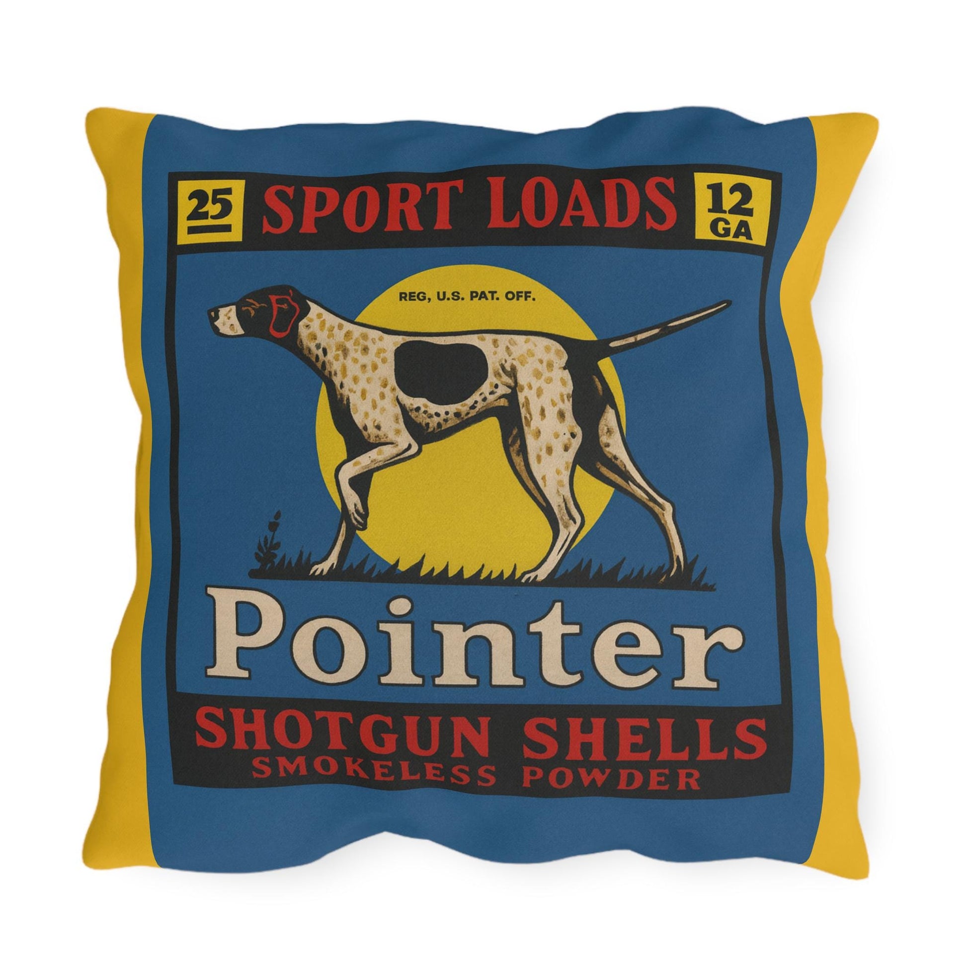 Shotgun Shell Box Outdoor Pillow, Cabin Decor, Man Cave Throw Pillow, Hunting Lodge Cushion, Rustic Home Accent