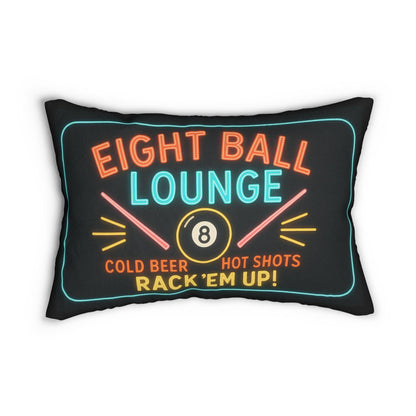 Lumbar Pillow, Billiard Eight Ball Lounge Neon Sign Theme, Home Decor, Pool Room Accent, Game Room Gift