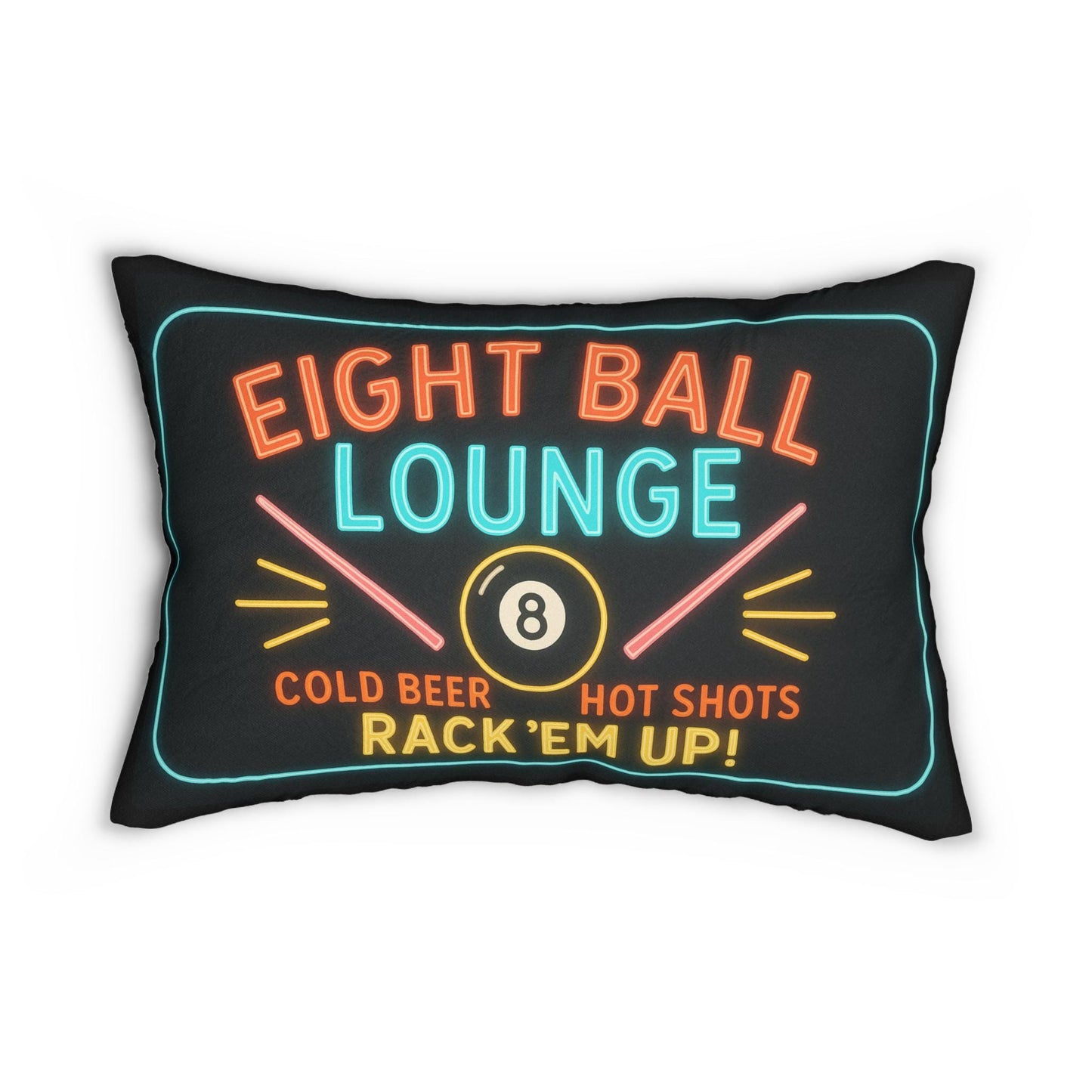 Lumbar Pillow, Billiard Eight Ball Lounge Neon Sign Theme, Home Decor, Pool Room Accent, Game Room Gift