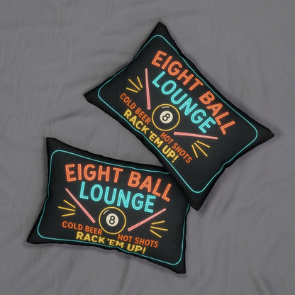 Lumbar Pillow, Billiard Eight Ball Lounge Neon Sign Theme, Home Decor, Pool Room Accent, Game Room Gift