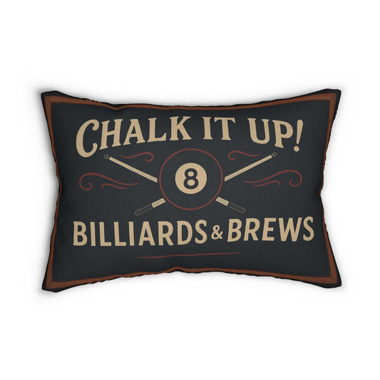 Lumbar Pillow, Pool Room Decor Throw Cushion, Billiards and Brews Sign, Game Room Accent, Chalk It Up Pillow, Pool Table Gift, Spun
