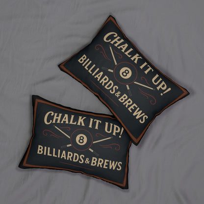 Lumbar Pillow, Pool Room Decor Throw Cushion, Billiards and Brews Sign, Game Room Accent, Chalk It Up Pillow, Pool Table Gift, Spun